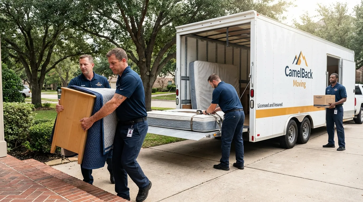 Crew loading residential truck for cross-state move from Wildomar, CA