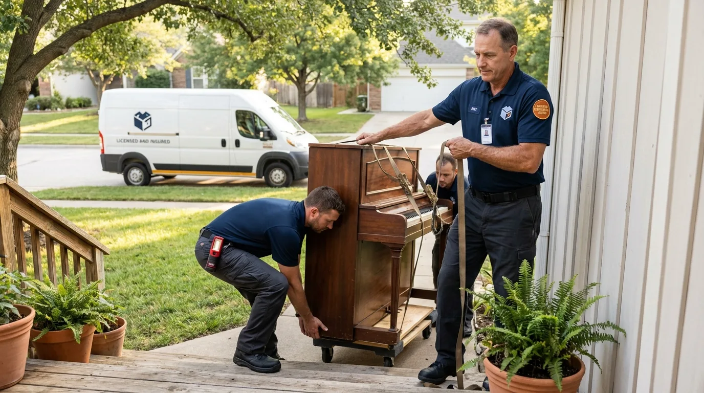 Licensed piano movers securing grand piano in Wildomar, CA