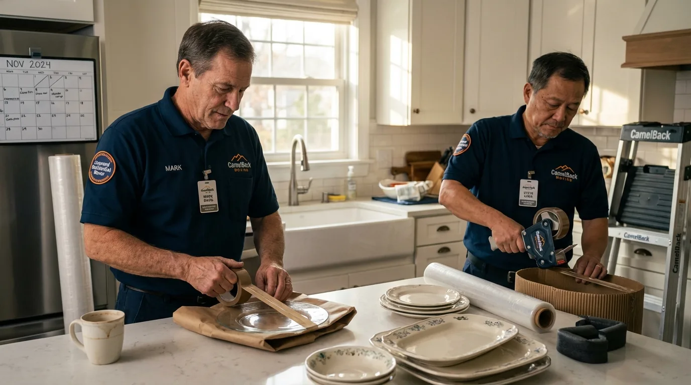 Professional crew packing kitchen dishware in Wildomar, CA